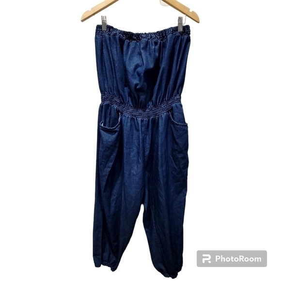 1X Denim Strapless Romper Pockets - Picture 2 of 8